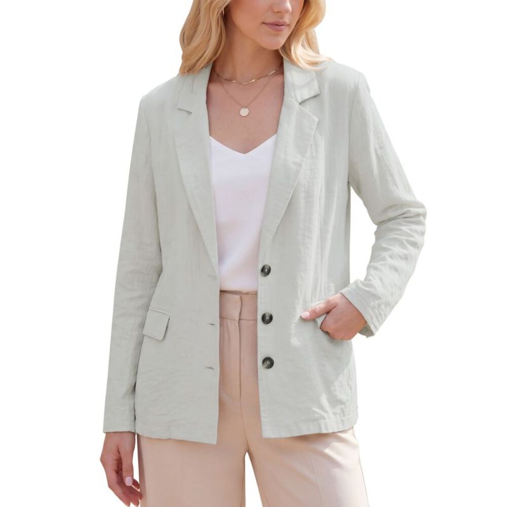 Women Lapel Long Sleeve Linen Blazer Business Casual Jacket Apricot